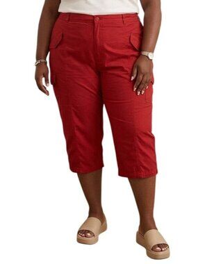 Norma Kamali Plus Size 18 Cargo Pants Red Relaxed Fit 7 Pocket Utility Casual